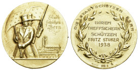 Bern. Goldmedaille 1938. Bern. Stadtschützen. Ihrem treffsicheren Schützen. 14 Karat. 11.61 g. Richter (Schützenmedaillen) 351b. Sehr selten fast unzi...