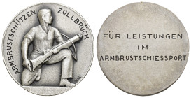 Zollbrück O.J um 1960 Armbrustschützen Verdienstmedaille 35mm Cu-Ni versilbert Originalbox FDC