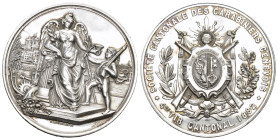 Genf/Genève. Silbermedaille 1882. Genève. Société cantonale des carabiniers genevois. 4ème tir cantonal. 31.84 g. Richter (Schützenmedaillen) 619c. Se...