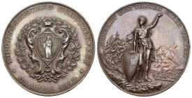 Glarus. Kupfermedaille 1892. Glarus. Eidgenössisches Schützenfest. 41.96 g. Richter (Schützenmedaillen) 808e. Vorzüglich