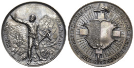 Luzern. Silbermedaille 1889. Luzern. Central-Schweizerisches Schützenfest. 38.50 g. Richter (Schützenmedaillen) 867a.Originalbox FDC