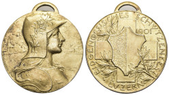 Luzern. Silbermedaille vergoldet  1901. Luzern. Eidgenössisches Schützenfest. 35.29 g. Richter (Schützenmedaillen) 879b. Mit Henkel bis unzirkuliert...