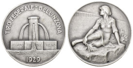 Tessin / Ticino. Silbermedaille 1929. Bellinzona. Tiro federale. Richter (Schützenmedaillen) 1465a. Originalbox FDC