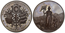 Waadt/Vaud. Kupfermedaille 1891. Morges. Tir cantonal. 51.59 g. Richter (Schützenmedaillen) 1584d. Originalbox FDC