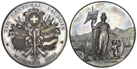 Waadt/Vaud. Silbermedaille 1891. Morges. Tir cantonal vaudois. 38.80 g. Richter (Schützenmedaillen) 1584b  Originalbox FDC