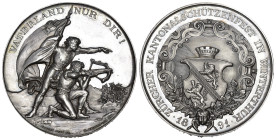 Zürich. Silbermedaille 1891. Winterthur. Zürcher Kantonalschützenfest. 52.12 g. Richter (Schützenmedaillen) 1746a.  FDC