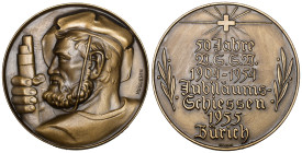 Zürich 1955 Verband Schweizer Schützenveteranen Jubiläumsschiessen Bronze 50mm Ri: 1918a FDC