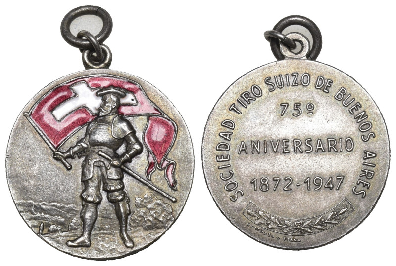 Schweiz | Switzerland | Suisse | Svizzera Argentinien. Silbermedaille mit Emaill...