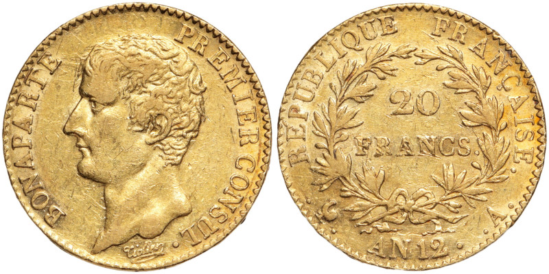 BONAPARTE 1er CONSUL
20 Francs, Or. AN 12 A, Paris. 
Poids: 6,44 g. - D. 21,12 m...