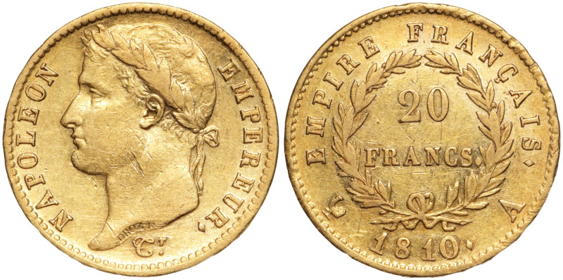 NAPOLEON 1er, EMPEREUR
20 Francs tête laurée, Or 1810 A, Paris.
Poids: 6,43 g. -...