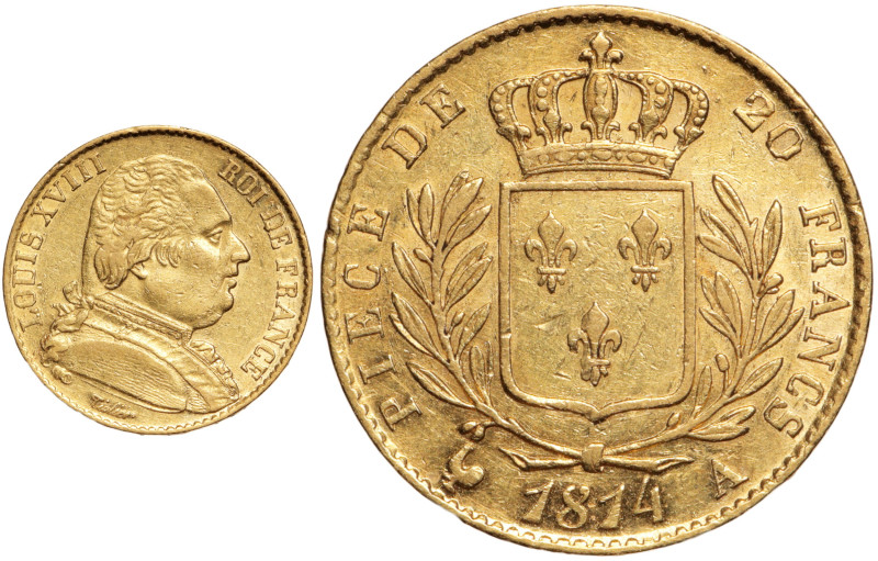 LOUIS XVIII 1814-1815 1ère Restauration
20 Francs buste habillé, Or, 1814 A, Par...