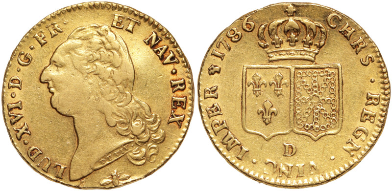 LOUIS XVI (1774-1792)
Double louis d'or à la tête nue, 1786 D, Lyon, 1er Sem. 
P...