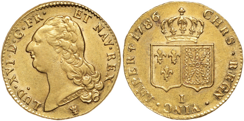 LOUIS XVI (1774-1792)
Double louis d'or à la tête nue, 1786 I, Limoges, point so...