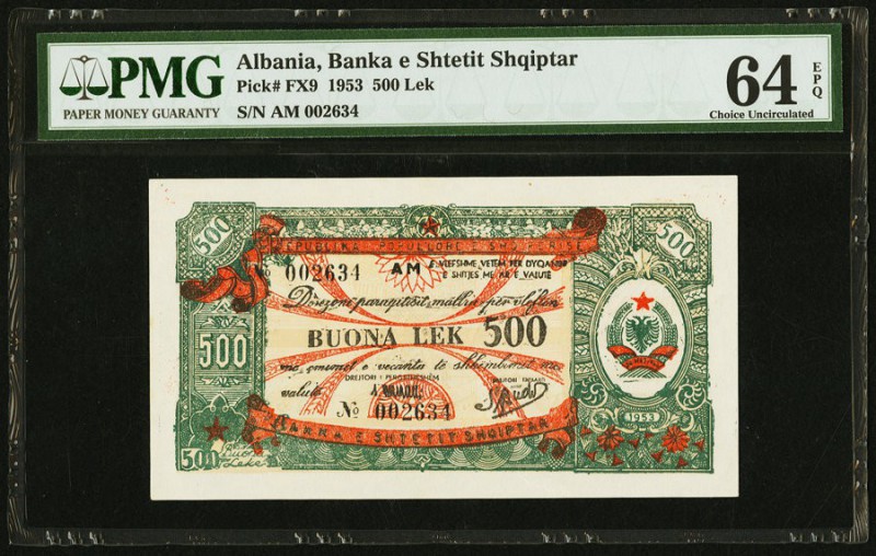 Albania Banka e Shtetit Shqiptar 500 Lek 1953 Pick FX9 PMG Choice Uncirculated 6...