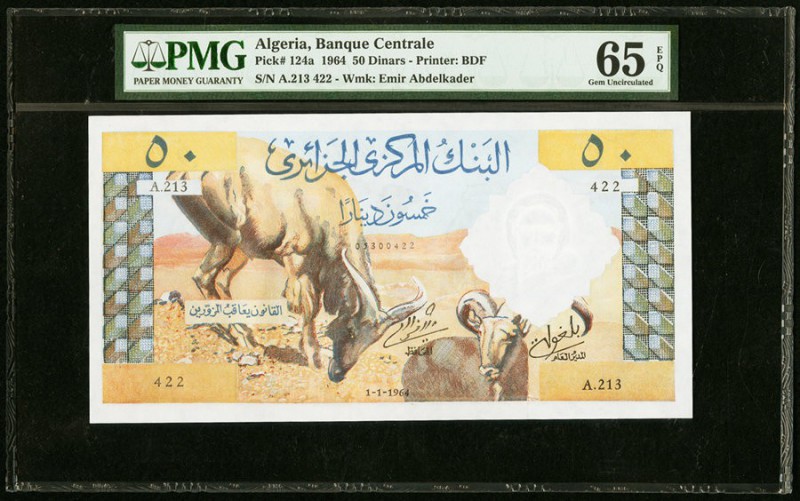 Algeria Banque Centrale D' Algerie 50 Dinars 1.1.1964 Pick 124a PMG Gem Uncircul...