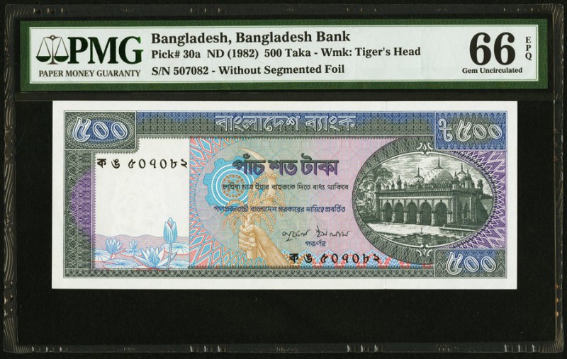 Bangladesh Bangladesh Bank 500 Taka ND (1982) Pick 30a PMG Gem Uncirculated 66 E...