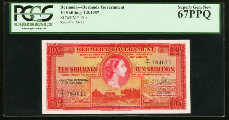Bermuda Bermuda Government 10 Shillings 1.5.1957 pick 19b PCGS Superb Gem New 67...