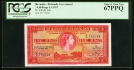 Bermuda Bermuda Government 10 Shillings 1.5.1957 pick 19b PCGS Superb Gem New 67PPQ. 

HID09801242017