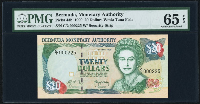 Bermuda Bermuda Monetary Authority 20 Dollars 1999 Pick 43b PMG Gem Uncirculated...