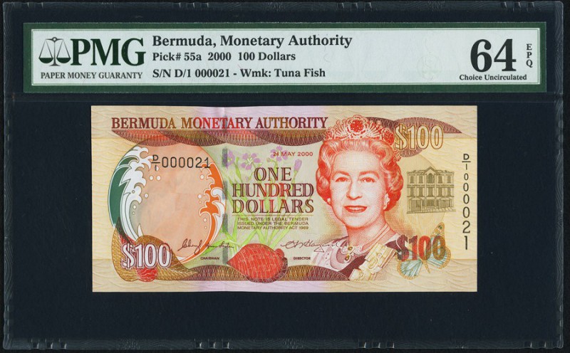 Bermuda Monetary Authority 100 Dollars 24.5.2000 Pick 55a PMG Choice Uncirculate...