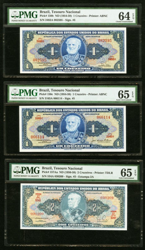 Brazil Tesouro Nacional Lot Of Six PMG Graded Examples. 1 Cruzeiro ND (1954-58) ...