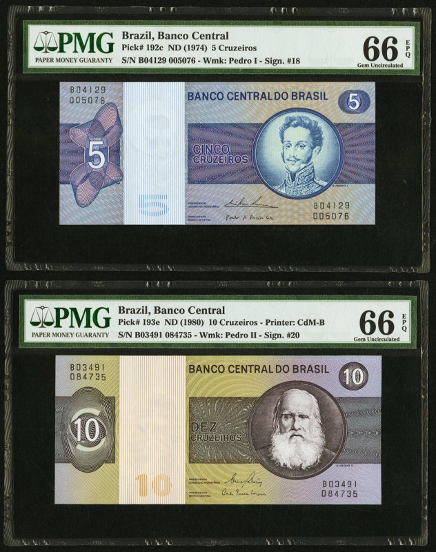 Brazil Banco Central Do Brasil 5; 10 Cruzeiros ND (1974); ND (1980) Pick 192c; 1...