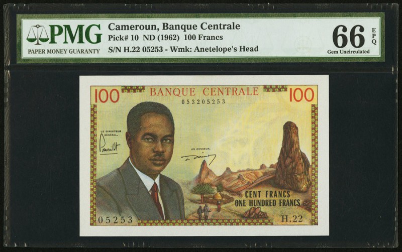 Cameroon Banque Centrale 100 Francs ND (1962) Pick 10 PMG Gem Uncirculated 66 EP...