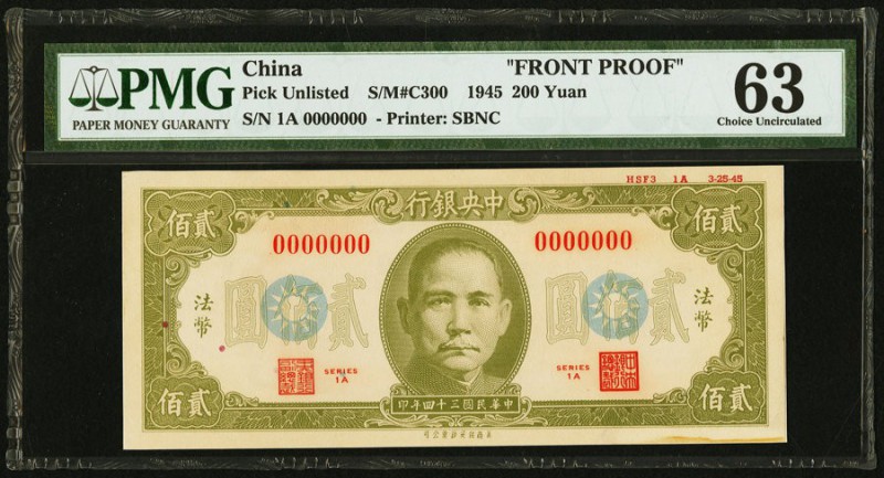 China Central Bank of China 200 Yuan 1945 Pick UNL S/M#C300 Front Proof PMG Choi...