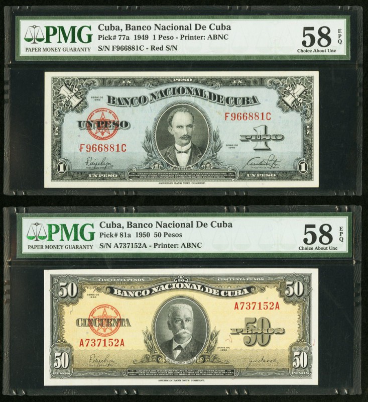 Cuba Banco Nacional de Cuba Lot Of Five Examples. 1; 50; 100 Pesos 1949; 1950; 1...