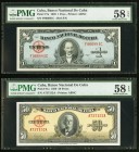 Cuba Banco Nacional de Cuba Lot Of Five Examples. 1; 50; 100 Pesos 1949; 1950; 1958 Pick 77a; 81a; 82c PMG Choice About Unc 58 EPQ. 1; 5 Pesos 1958; 1...