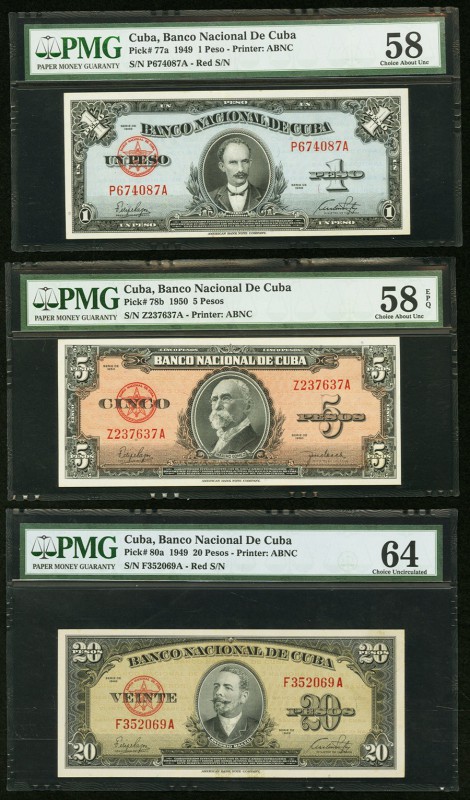 Cuba Group Lot of 6 PMG Graded Examples About Uncirculated 53 EPQ to Choice Unci...