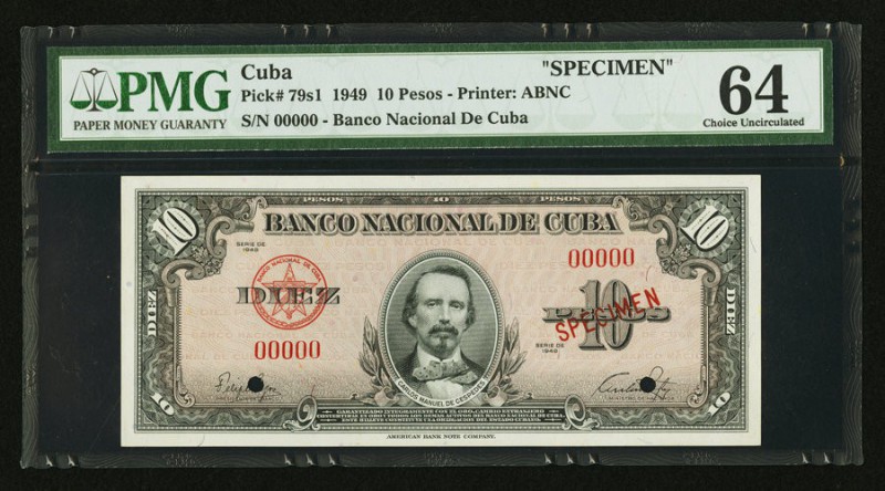 Cuba Banco Nacional de Cuba 10 Pesos 1949 Pick 79s1 Specimen PMG Choice Uncircul...
