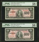Cuba Banco Nacional de Cuba 500 Pesos 1950 Pick 83 Two Examples PMG Choice About Unc 58 Net. First example, minor rust; erasure. Second example, minor...