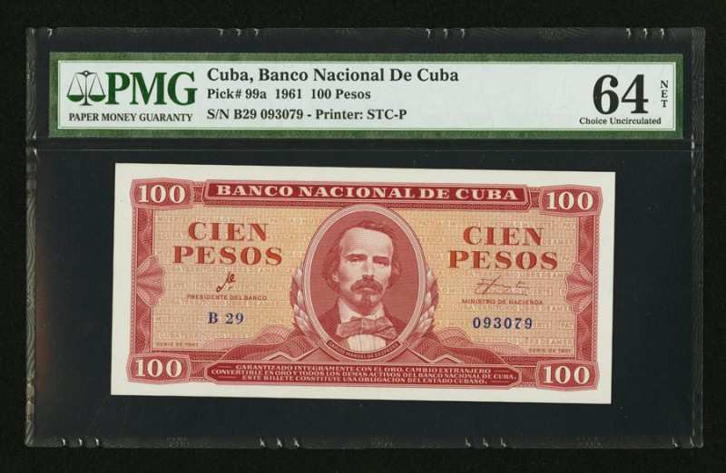 Cuba Banco Nacional de Cuba 100 Pesos 1961 Pick 99a PMG Choice Uncirculated 64 N...