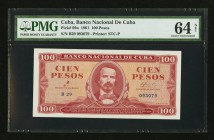 Cuba Banco Nacional de Cuba 100 Pesos 1961 Pick 99a PMG Choice Uncirculated 64 Net. Paper pull.

HID09801242017