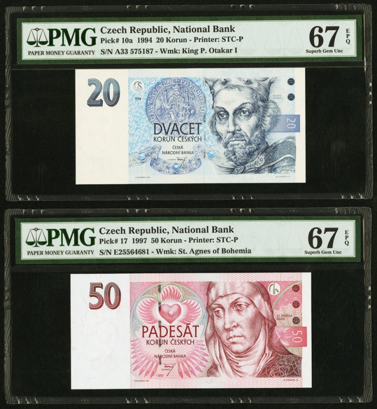 Czech Republic National Bank 20; 50 Korun 1994; 1997 Pick 10a; 17 Two Examples P...