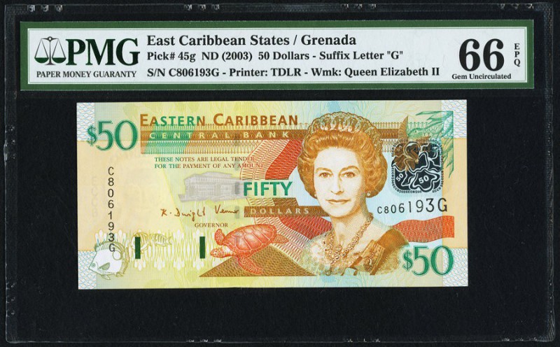 East Caribbean States Central Bank, Grenada 50 Dollars ND (2003) Pick 45g PMG Ge...