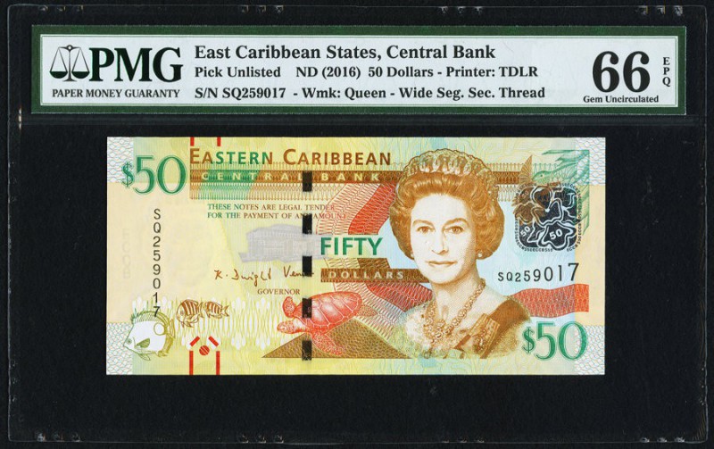 East Caribbean States Central Bank 50 Dollars ND (2016) Pick UNL PMG Gem Uncircu...