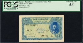 Egypt Egyptian Government 10 Piastres 1940 Pick 168a PCGS Extremely Fine 45. Small rust stains.

HID09801242017