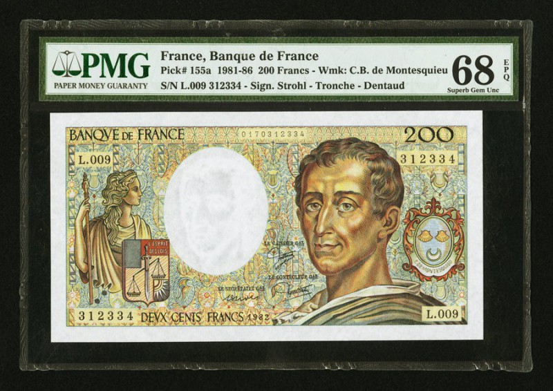 France Banque de France 200 Francs 1982 Pick 155a PMG Superb Gem Unc 68 EPQ. 

H...