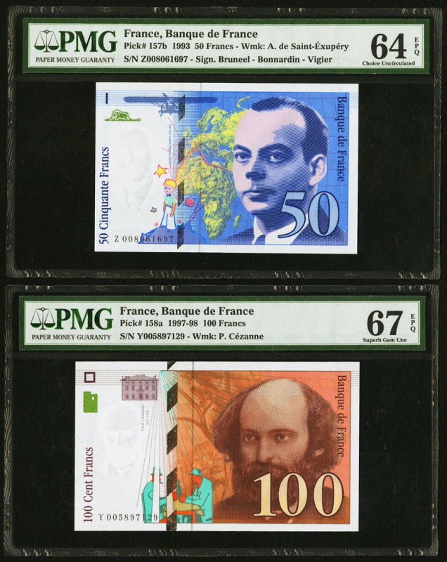 France Banque de France 50; 100 Francs 1993; 1997-98 Pick 157b; 158a Two Example...