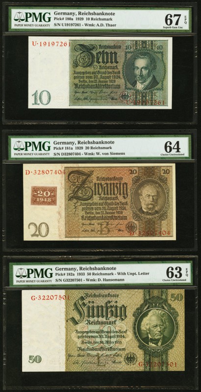 Germany Reichsbanknote 10: 20; 50; 50; 100 Reichsmark 1929-35 Pick 180a; 181a; 1...