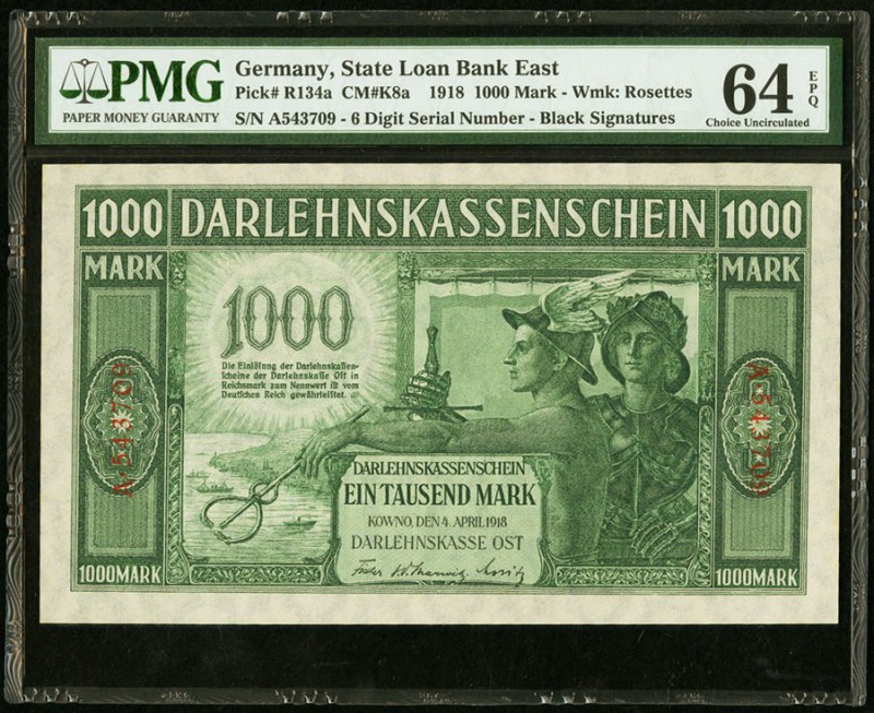 Germany State Loan Bank East 1000 Mark 4.4.1918 Pick R134a PMG Choice Uncirculat...