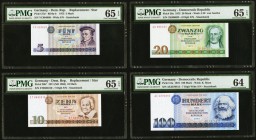 Germany Democratic Republic Staatsbank 5; 10; 20; 100 Mark 1971-75 Pick 27a*; 28b*; 29a; 31a Four Examples with Two Replacements PMG Gem Uncirculated ...