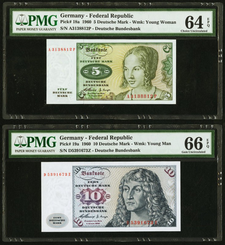 Germany Federal Republic Deutsche Bundesbank 5; 10 Deutsche Mark 2.1.1960 Pick 1...