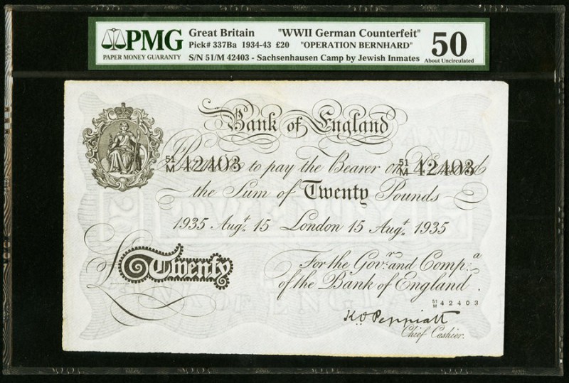 Great Britain Bank of England 20 Pounds 15.8.1935 Pick 337Ba Operation Bernhard ...