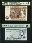 Great Britain Bank of England 10; 5 Pounds ND (1966-70); ND (1987-88) Pick 376b; 378e Two Examples PMG Gem Uncirculated 65 EPQ; Gem Uncirculated 66 EP...
