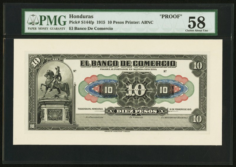 Honduras Banco de Comercio 10 Pesos 1915 Pick S144fp Front Proof PMG Choice Abou...