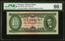 Hungary Hungarian National Bank 10 Forint 1949 Pick 164a PMG Gem Uncirculated 66 EPQ. 

HID09801242017