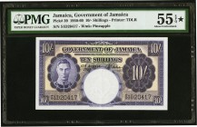 Jamaica Government of Jamaica 10 Shillings 15.8.1958 Pick 39 PMG About Uncirculated 55 EPQ*. A PMG * designation is noted on holder. Bold embossing wi...